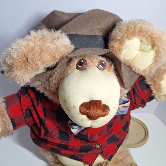 Vintage Furskins Farrell Plush Bear 80s Red Black Plaid Shirt Bowtie Hat Boots - Picture 7 of 8